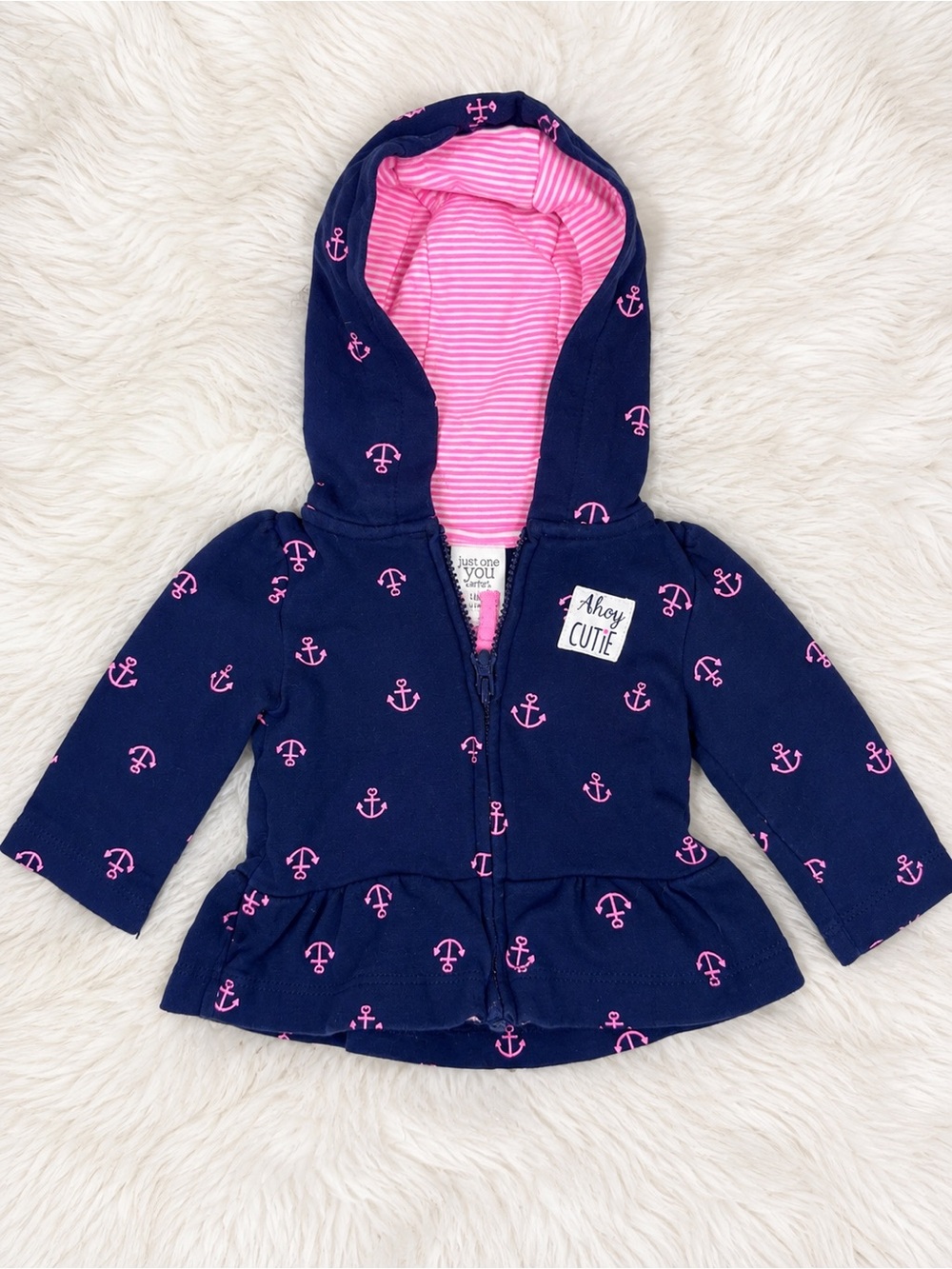 Hooded Baby Jacket with Pink Lining